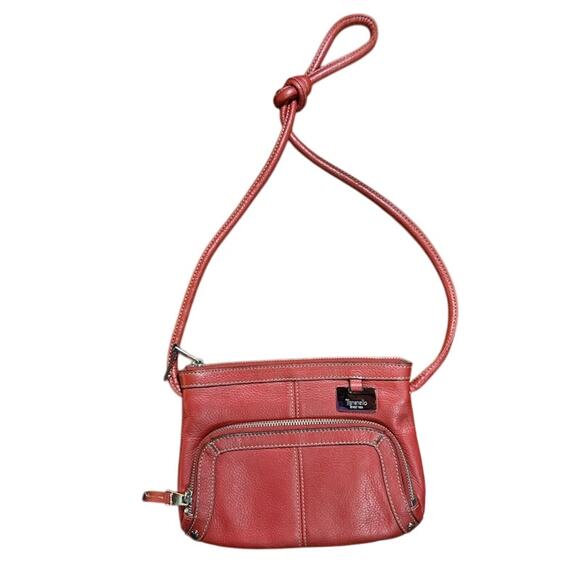 Tignanello Red Pebbled Purse Leather Bag Crossbody Pocketbook signature lining - Picture 2 of 7